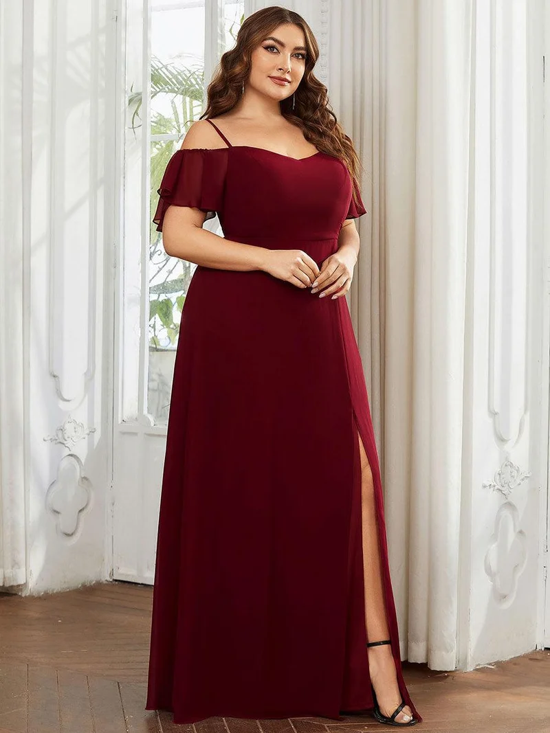 pretty REYA|Robe demoiselle d'honneur à épaules dénudées et encolure en V Grande taille fente latérale