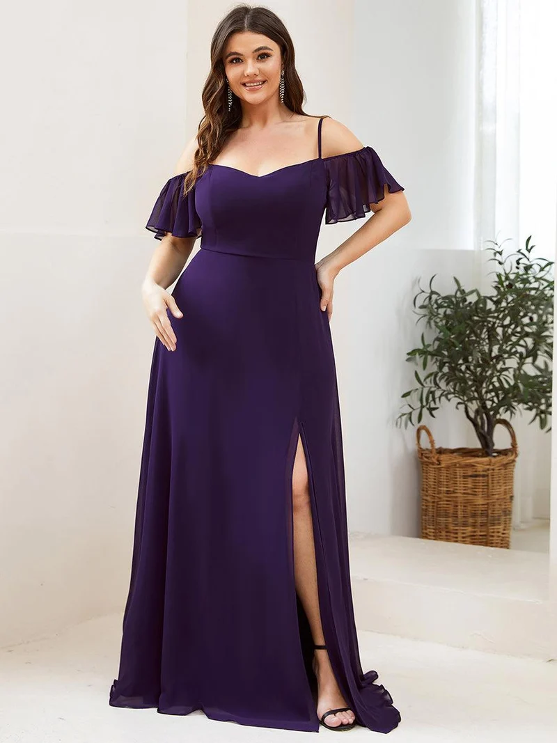 pretty REYA|Robe demoiselle d'honneur à épaules dénudées et encolure en V Grande taille fente latérale