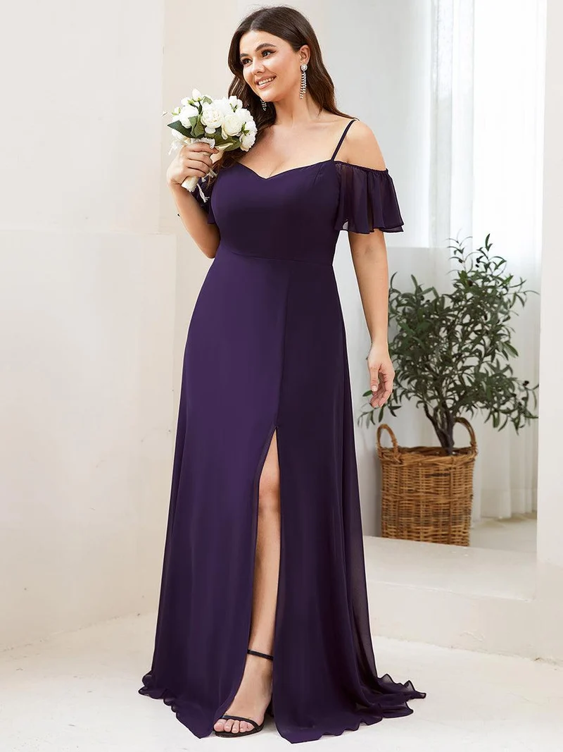 pretty REYA|Robe demoiselle d'honneur à épaules dénudées et encolure en V Grande taille fente latérale