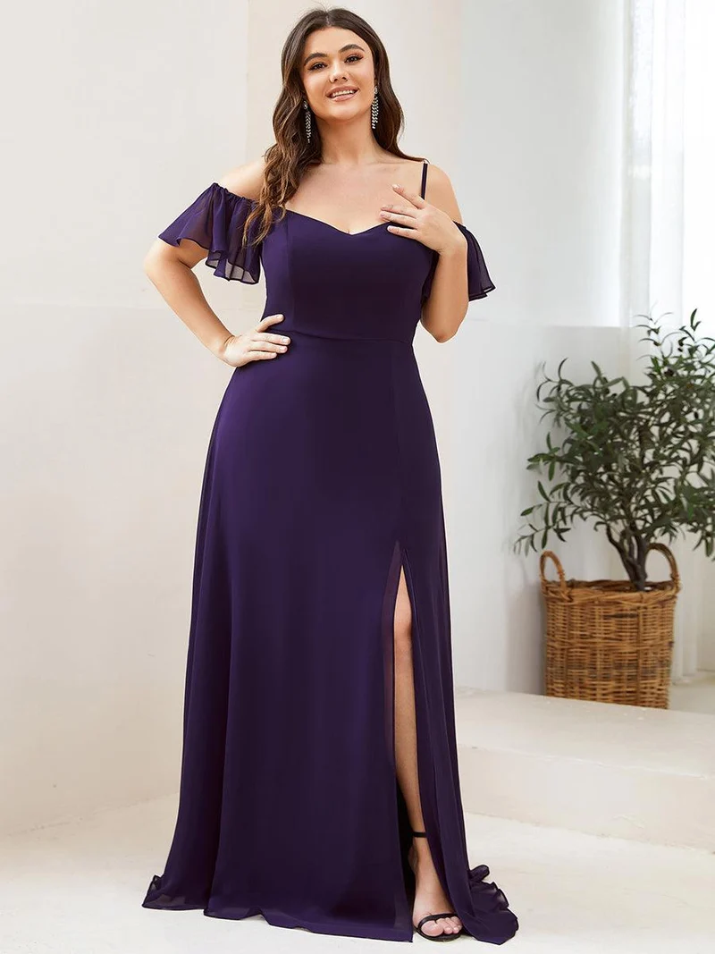 pretty REYA|Robe demoiselle d'honneur à épaules dénudées et encolure en V Grande taille fente latérale