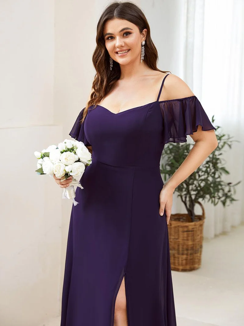 pretty REYA|Robe demoiselle d'honneur à épaules dénudées et encolure en V Grande taille fente latérale