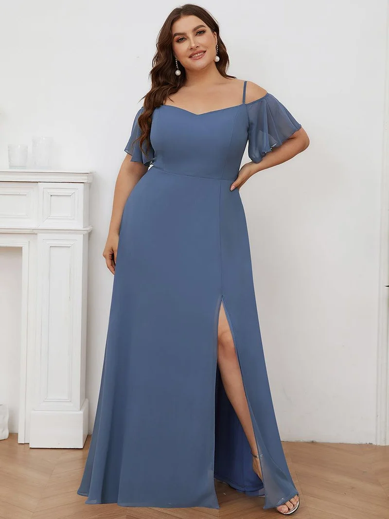 pretty REYA|Robe demoiselle d'honneur à épaules dénudées et encolure en V Grande taille fente latérale