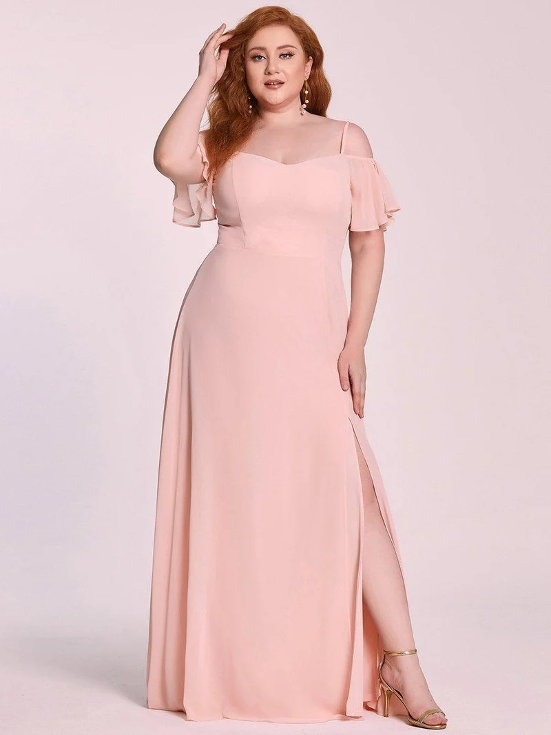 pretty REYA|Robe demoiselle d'honneur à épaules dénudées et encolure en V Grande taille fente latérale
