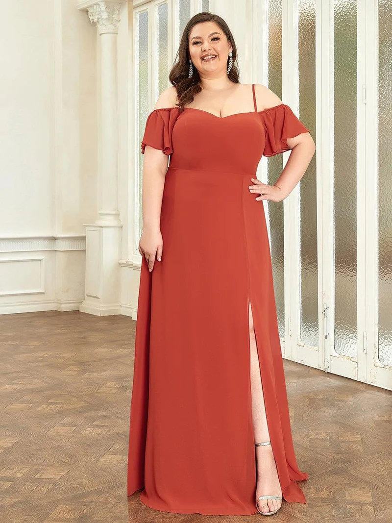 pretty REYA|Robe demoiselle d'honneur à épaules dénudées et encolure en V Grande taille fente latérale