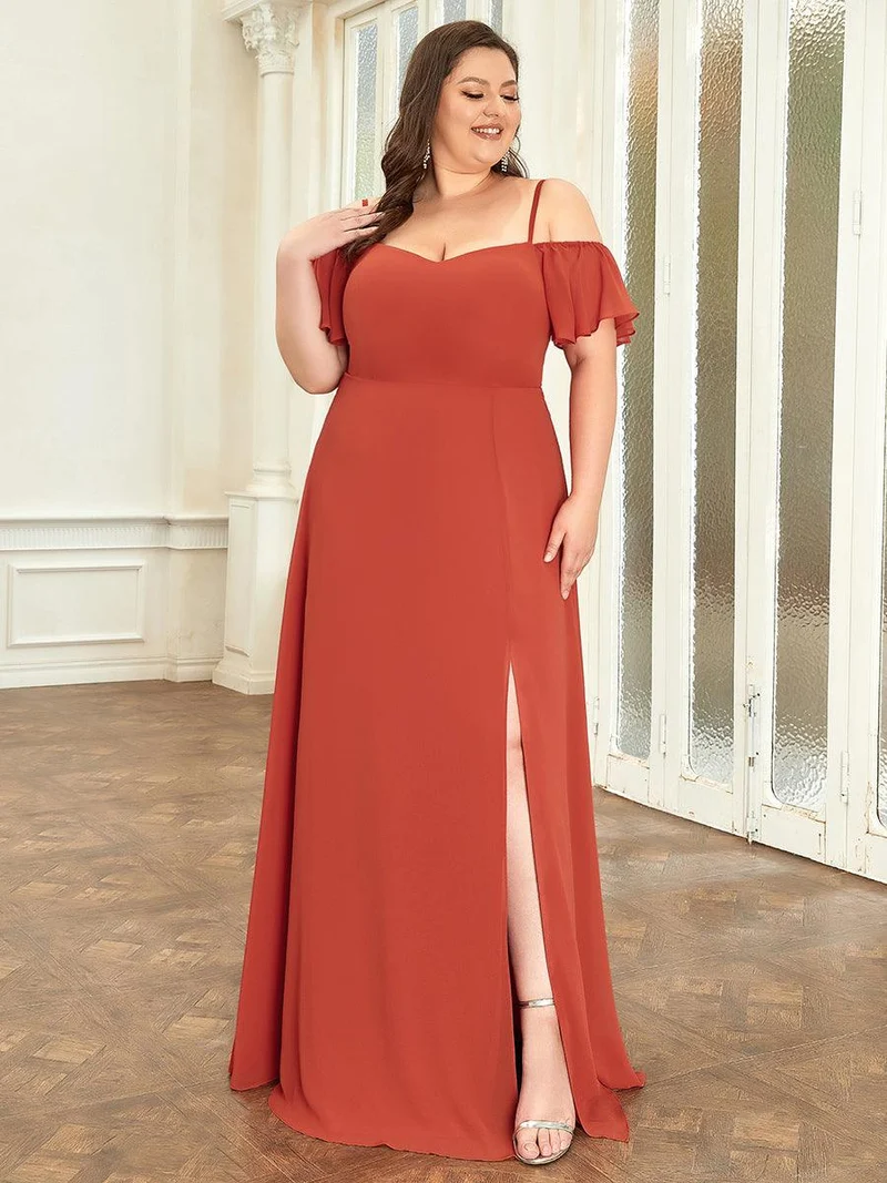 pretty REYA|Robe demoiselle d'honneur à épaules dénudées et encolure en V Grande taille fente latérale