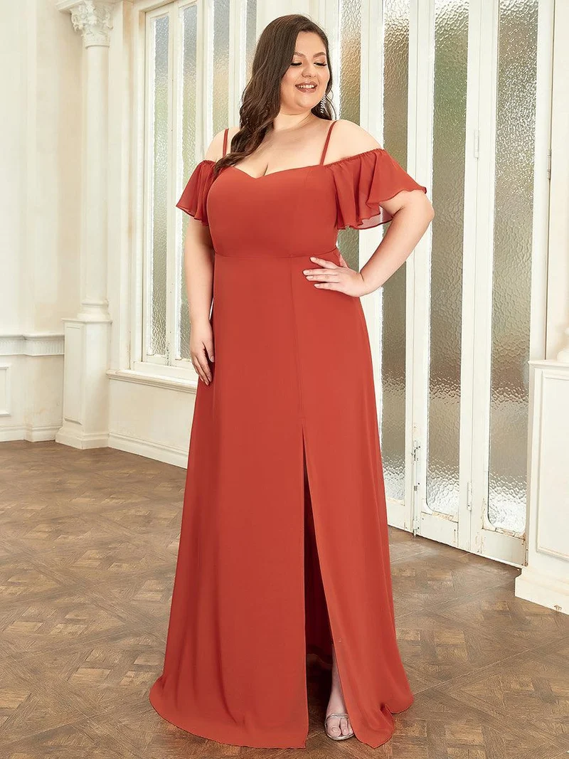 pretty REYA|Robe demoiselle d'honneur à épaules dénudées et encolure en V Grande taille fente latérale