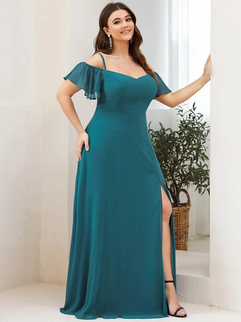 pretty REYA|Robe demoiselle d'honneur à épaules dénudées et encolure en V Grande taille fente latérale