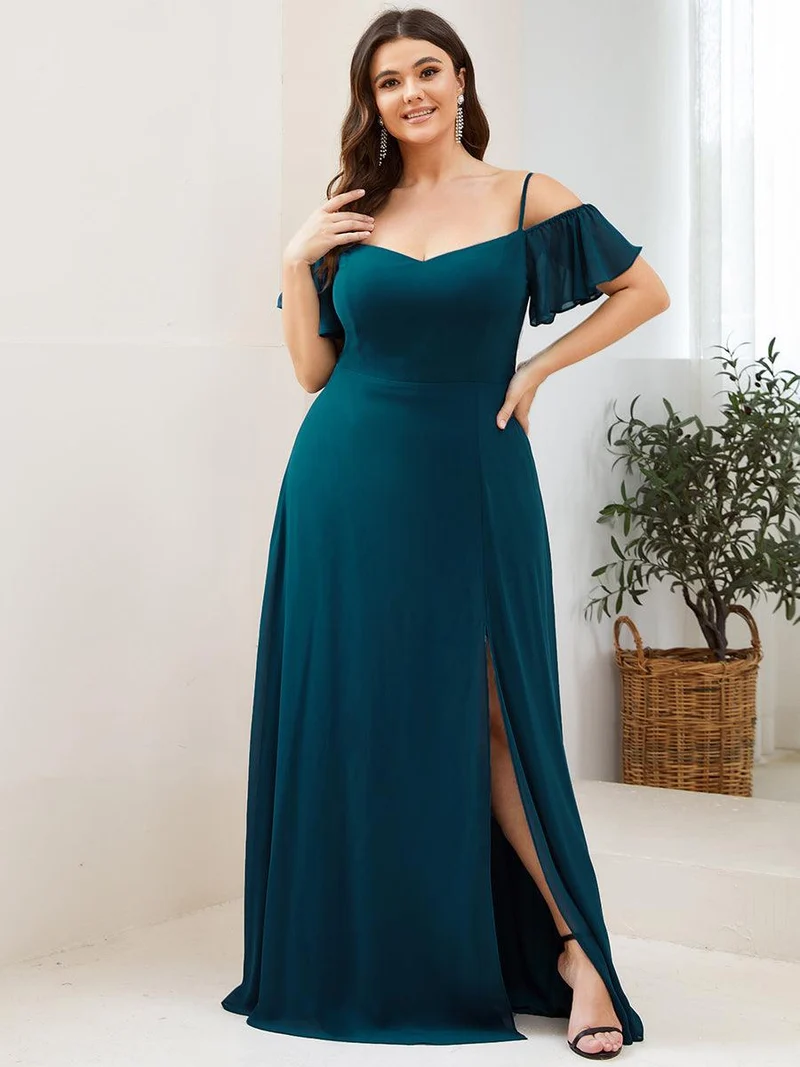 pretty REYA|Robe demoiselle d'honneur à épaules dénudées et encolure en V Grande taille fente latérale
