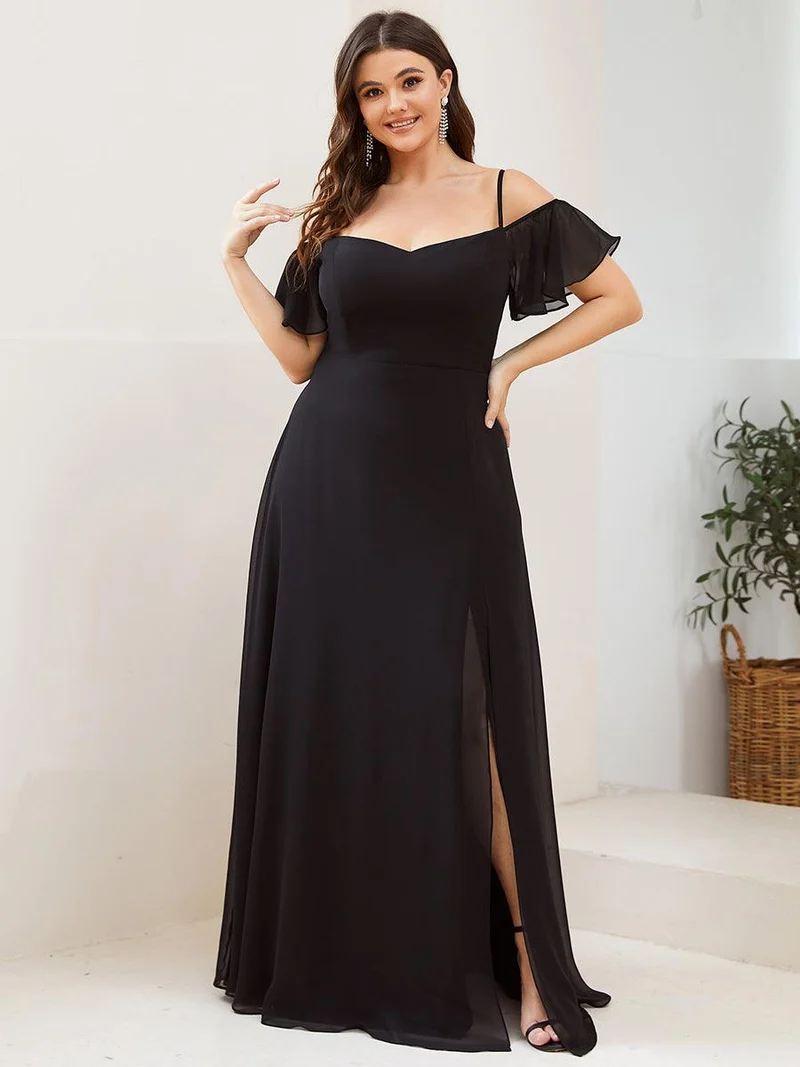 pretty REYA|Robe demoiselle d'honneur à épaules dénudées et encolure en V Grande taille fente latérale