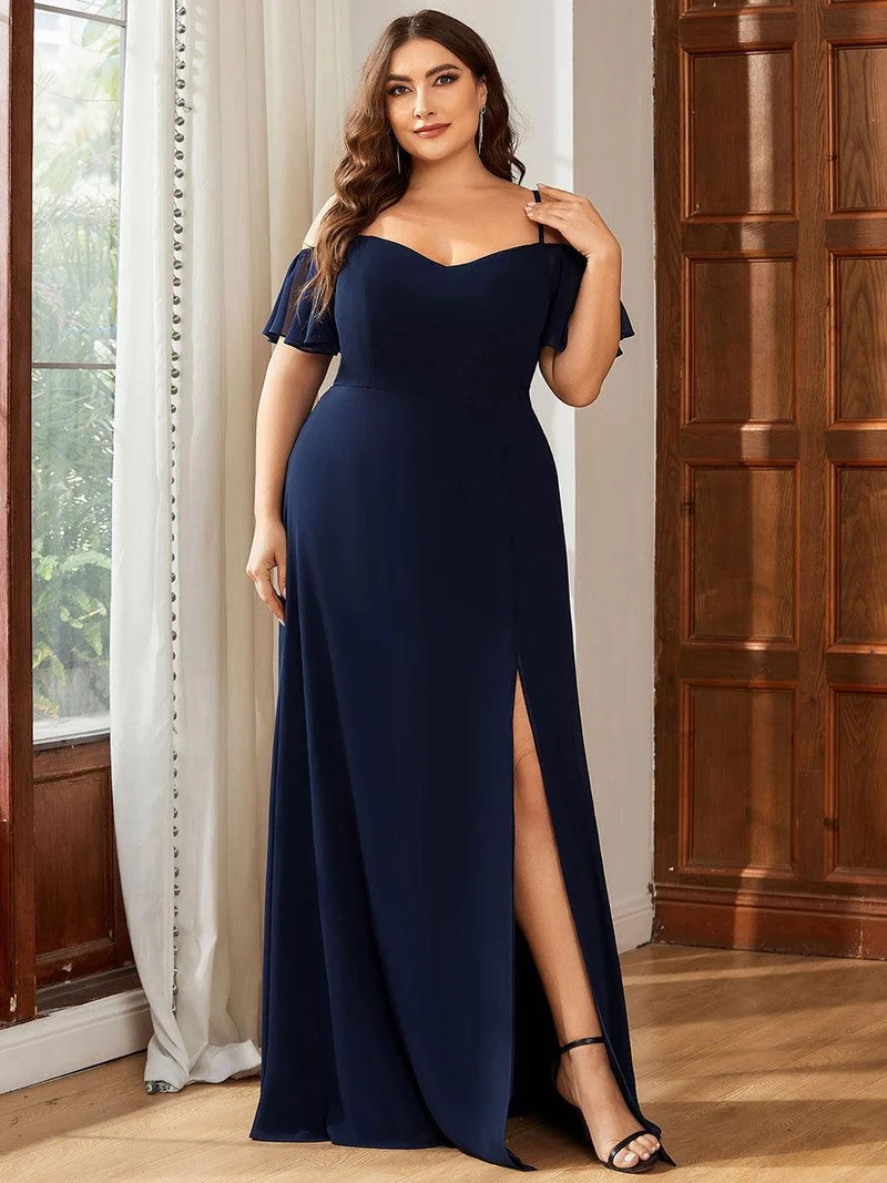 pretty REYA|Robe demoiselle d'honneur à épaules dénudées et encolure en V Grande taille fente latérale