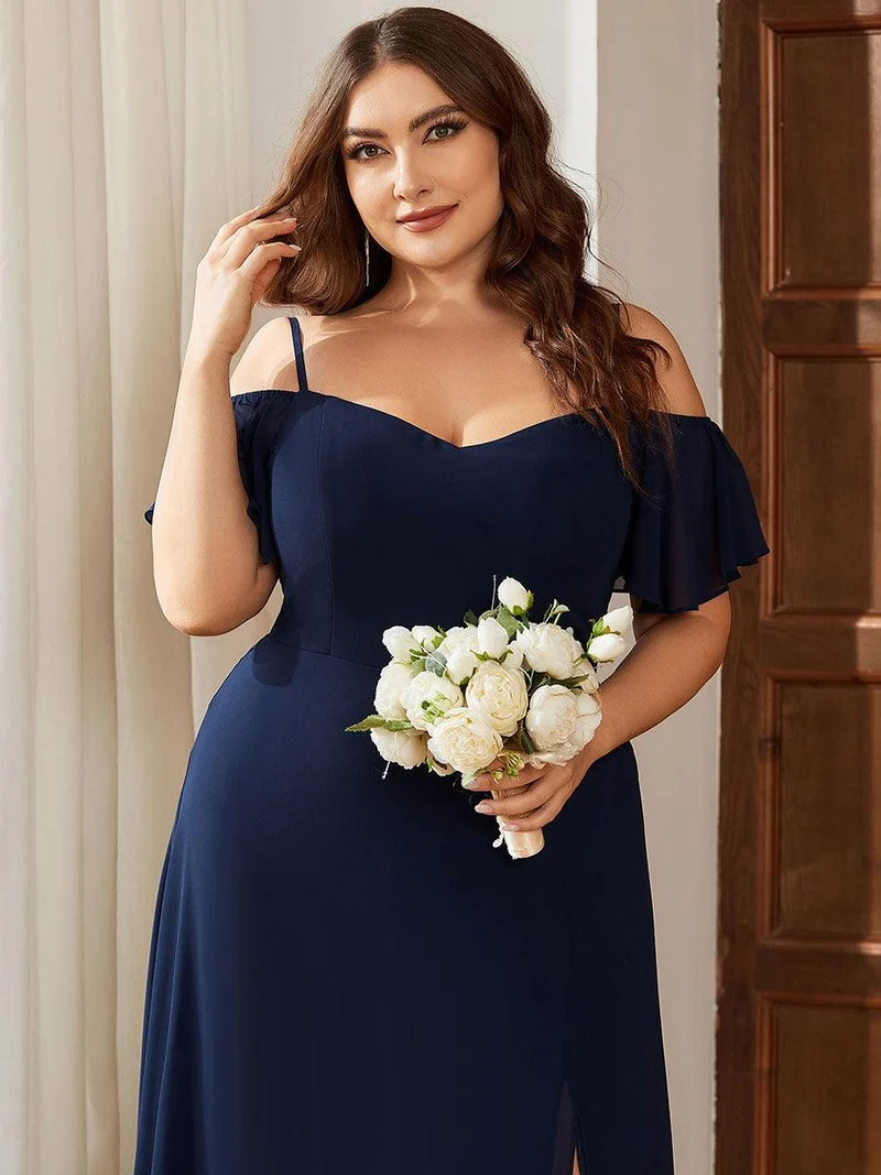 pretty REYA|Robe demoiselle d'honneur à épaules dénudées et encolure en V Grande taille fente latérale