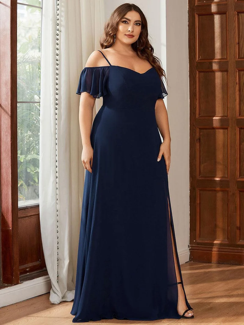 pretty REYA|Robe demoiselle d'honneur à épaules dénudées et encolure en V Grande taille fente latérale