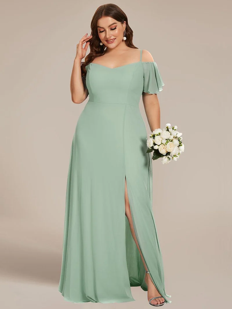 pretty REYA|Robe demoiselle d'honneur à épaules dénudées et encolure en V Grande taille fente latérale