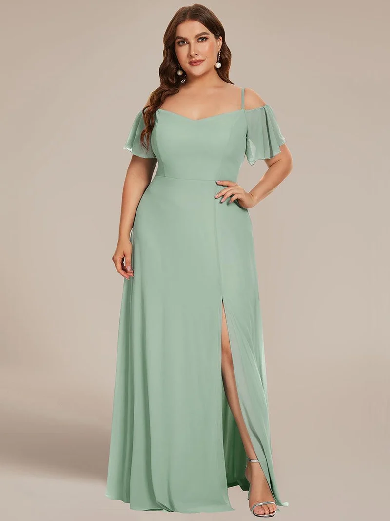pretty REYA|Robe demoiselle d'honneur à épaules dénudées et encolure en V Grande taille fente latérale