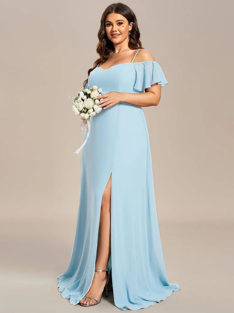 pretty REYA|Robe demoiselle d'honneur à épaules dénudées et encolure en V Grande taille fente latérale