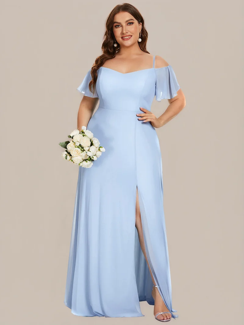 pretty REYA|Robe demoiselle d'honneur à épaules dénudées et encolure en V Grande taille fente latérale