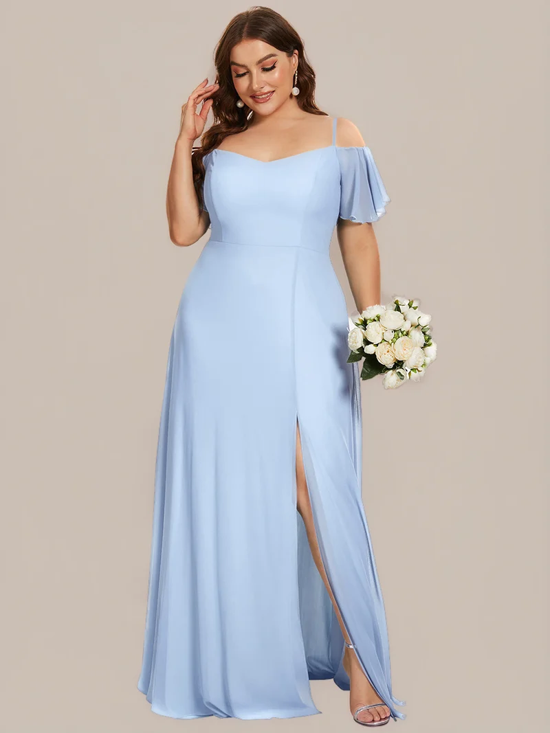 pretty REYA|Robe demoiselle d'honneur à épaules dénudées et encolure en V Grande taille fente latérale