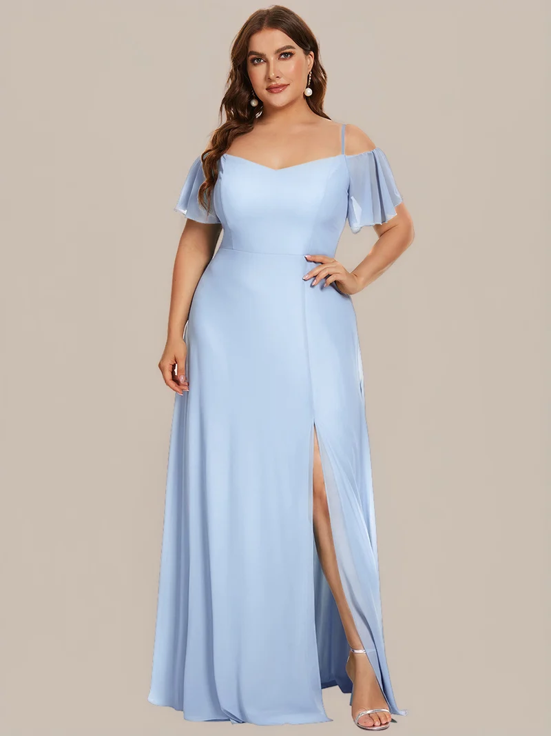 pretty REYA|Robe demoiselle d'honneur à épaules dénudées et encolure en V Grande taille fente latérale