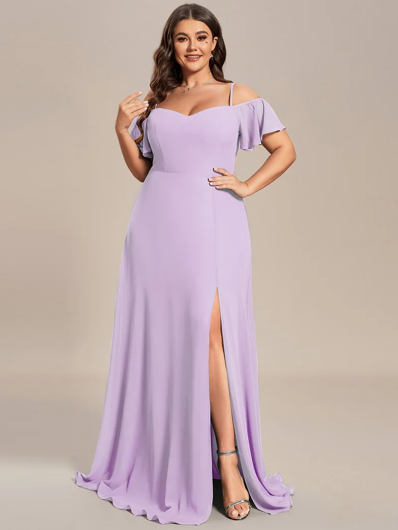 pretty REYA|Robe demoiselle d'honneur à épaules dénudées et encolure en V Grande taille fente latérale