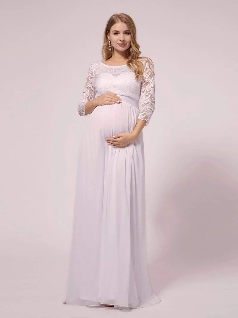 ever FAUN|Robe de soirée en mousseline de soie épissée de dentelle à manches 3/4