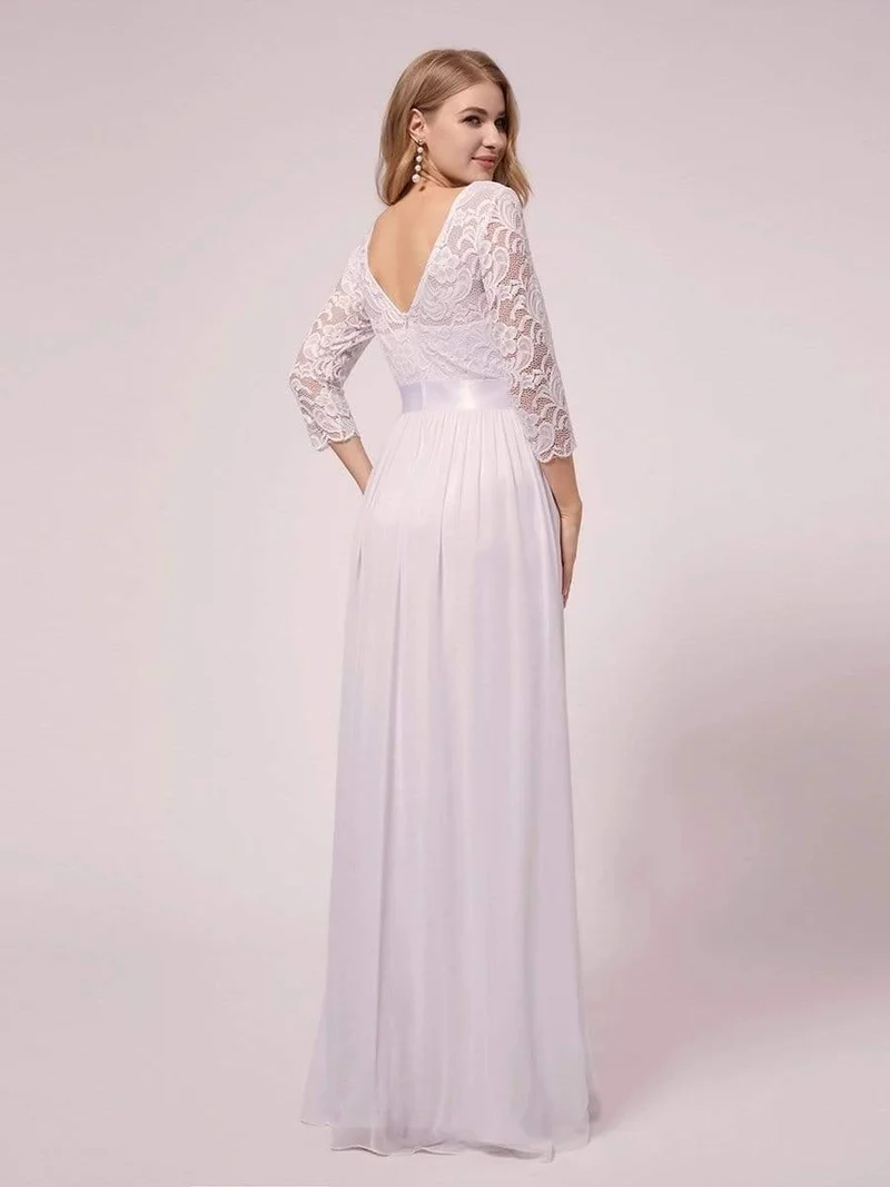 ever FAUN|Robe de soirée en mousseline de soie épissée de dentelle à manches 3/4
