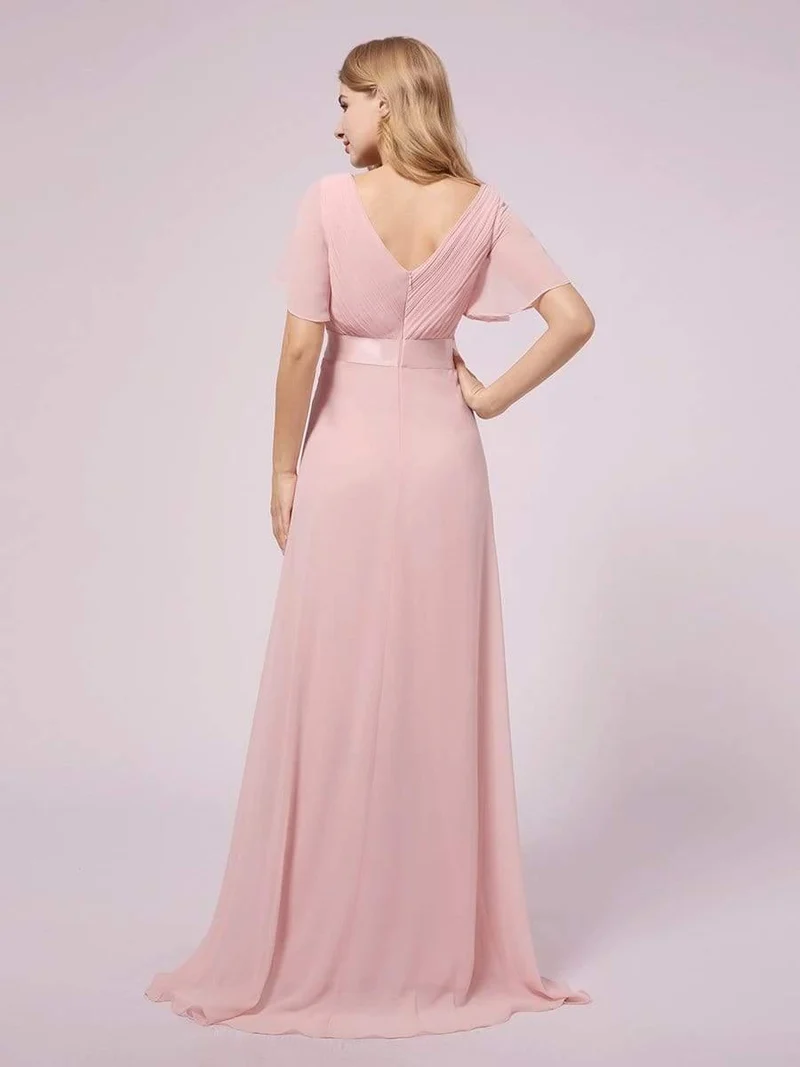 ever MONICA|Robe de soirée en mousseline fluide à manches volantées