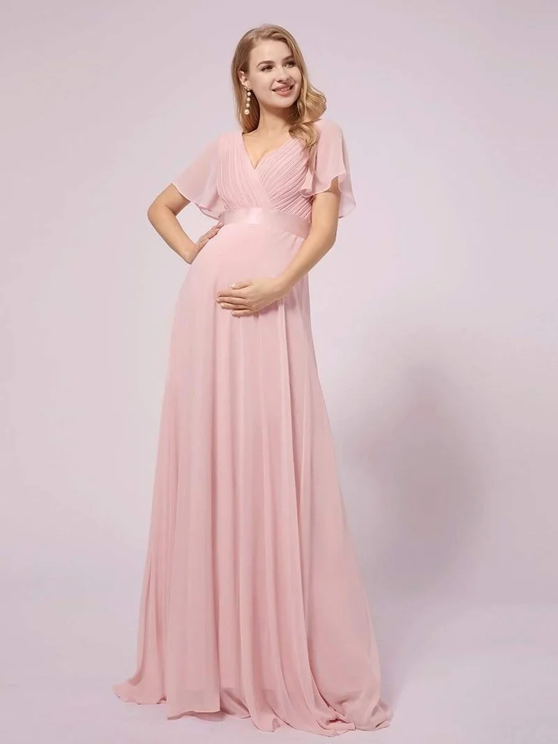 ever MONICA|Robe de soirée en mousseline fluide à manches volantées