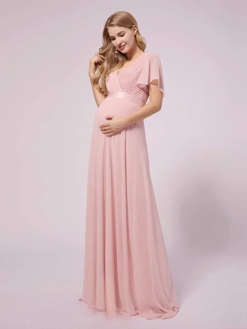 ever MONICA|Robe de soirée en mousseline fluide à manches volantées