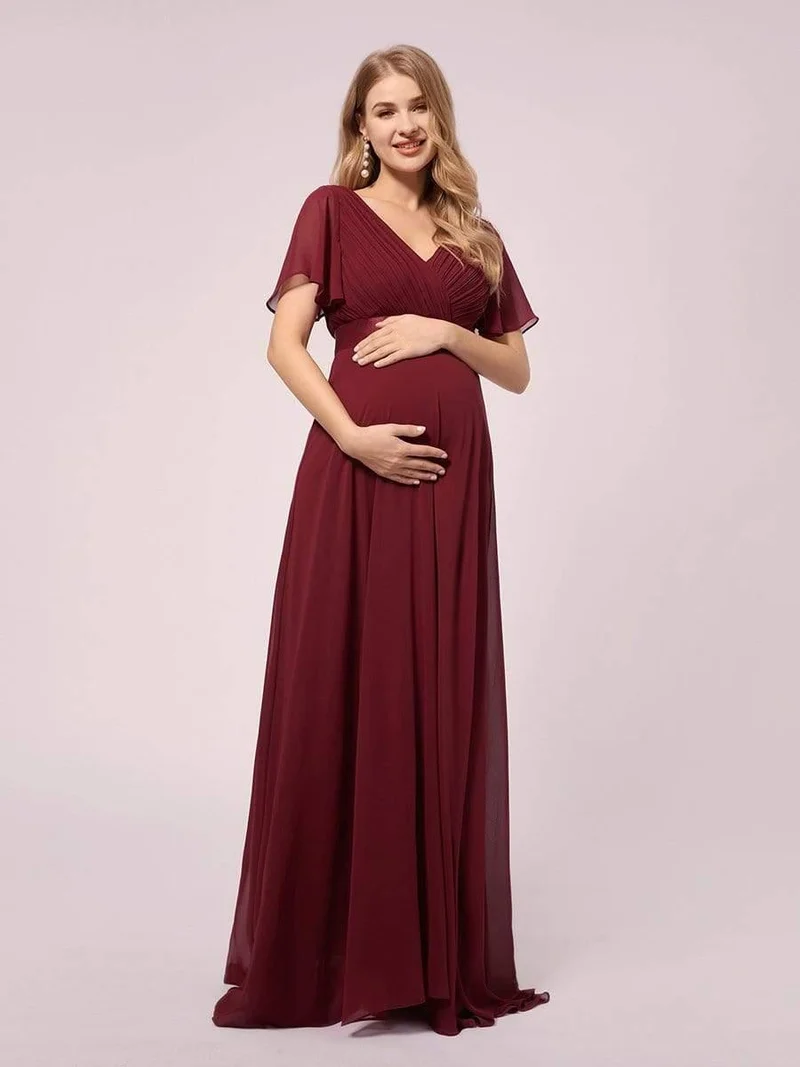 ever MONICA|Robe de soirée en mousseline fluide à manches volantées
