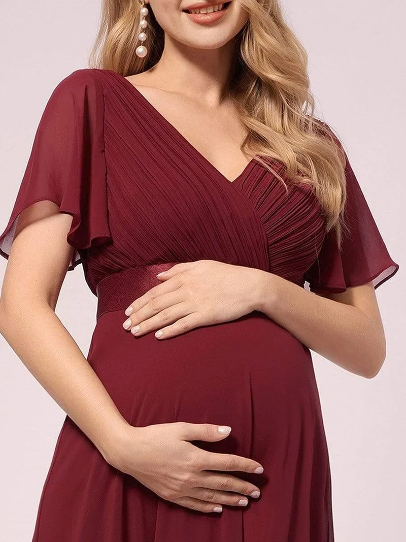 ever MONICA|Robe de soirée en mousseline fluide à manches volantées