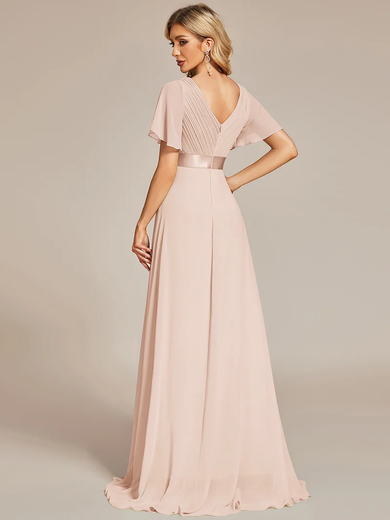 ever MONICA|Robe de soirée en mousseline fluide à manches volantées