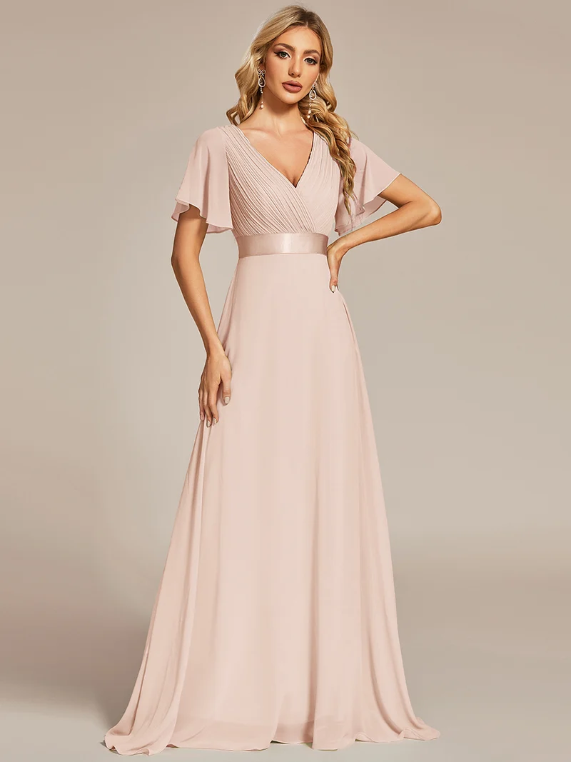 ever MONICA|Robe de soirée en mousseline fluide à manches volantées