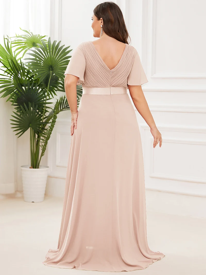 ever MONICA|Robe de soirée en mousseline fluide à manches volantées