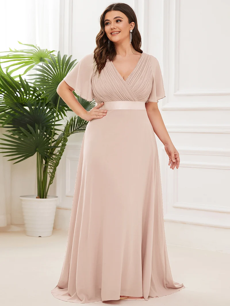ever MONICA|Robe de soirée en mousseline fluide à manches volantées