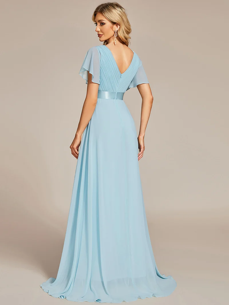 ever MONICA|Robe de soirée en mousseline fluide à manches volantées