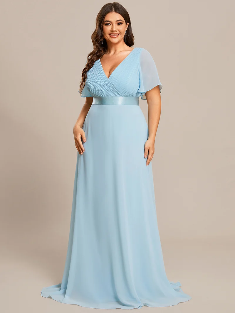 ever MONICA|Robe de soirée en mousseline fluide à manches volantées
