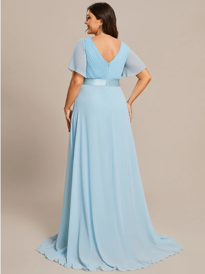 ever MONICA|Robe de soirée en mousseline fluide à manches volantées