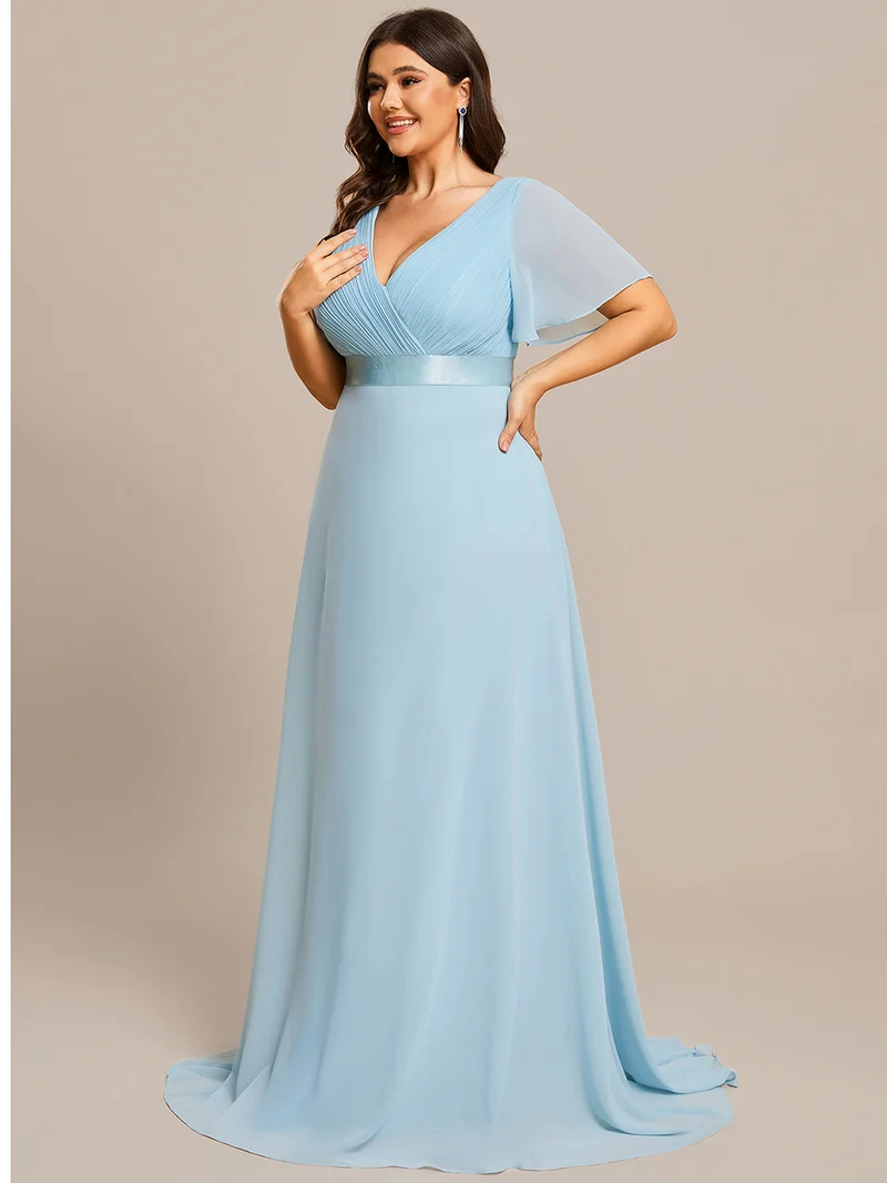 ever MONICA|Robe de soirée en mousseline fluide à manches volantées