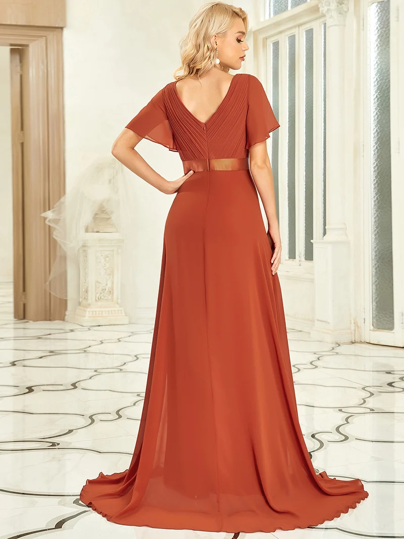 ever MONICA|Robe de soirée en mousseline fluide à manches volantées