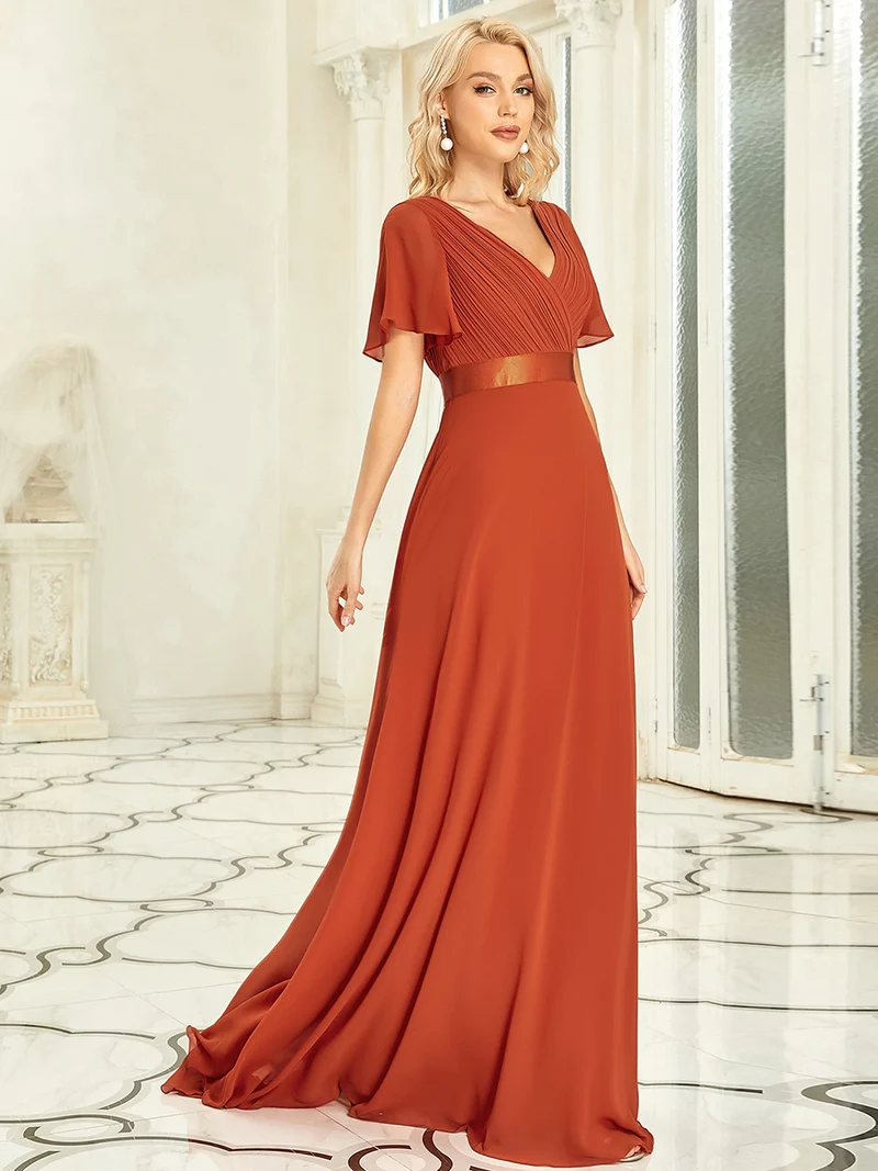 ever MONICA|Robe de soirée en mousseline fluide à manches volantées