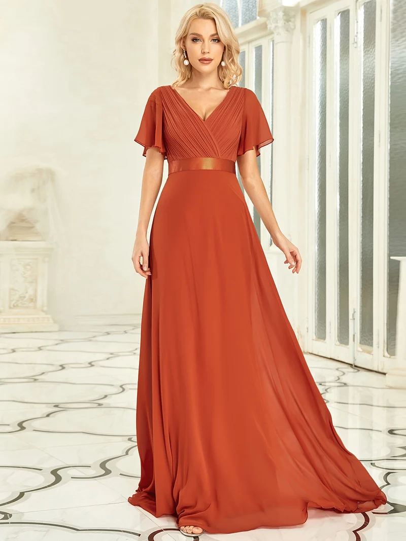 ever MONICA|Robe de soirée en mousseline fluide à manches volantées