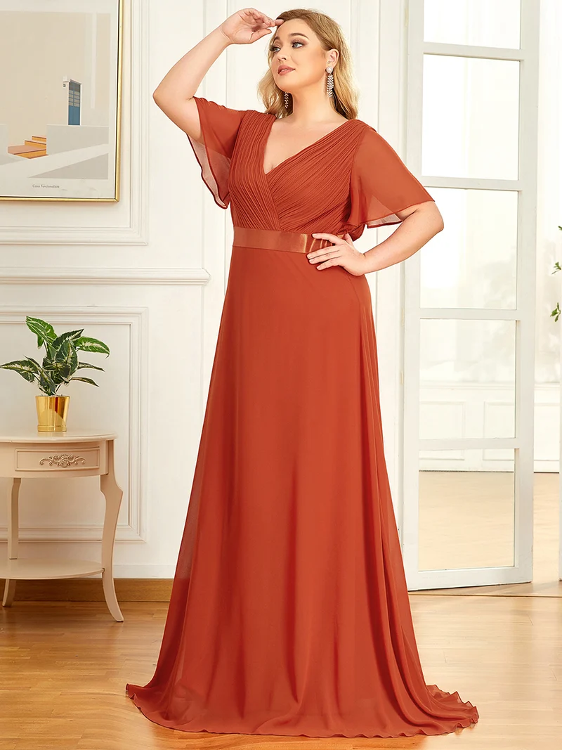 ever MONICA|Robe de soirée en mousseline fluide à manches volantées