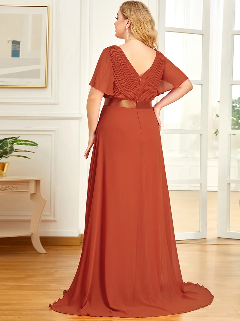 ever MONICA|Robe de soirée en mousseline fluide à manches volantées