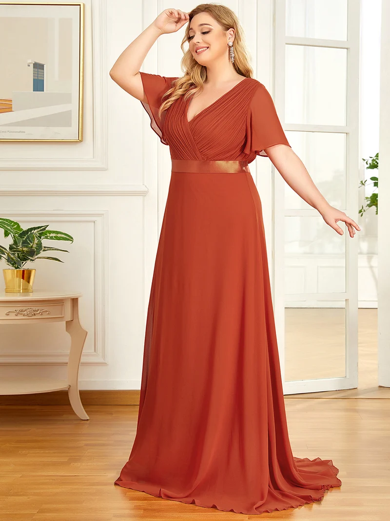 ever MONICA|Robe de soirée en mousseline fluide à manches volantées