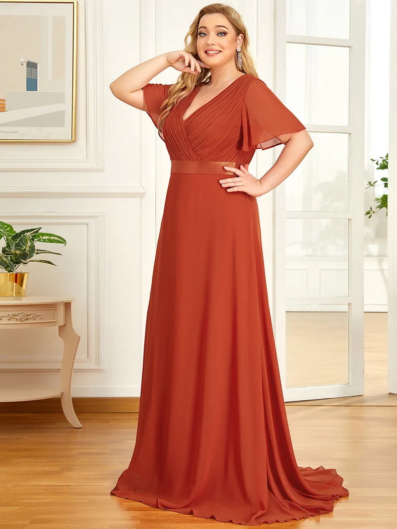 ever MONICA|Robe de soirée en mousseline fluide à manches volantées