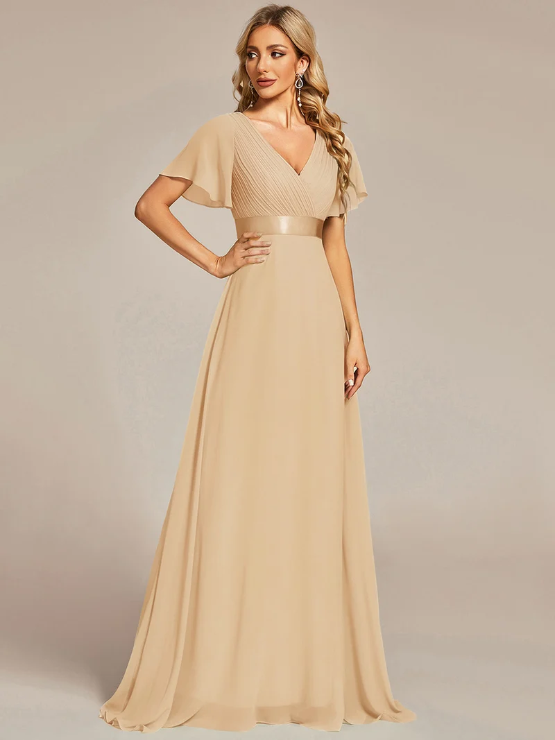 ever MONICA|Robe de soirée en mousseline fluide à manches volantées
