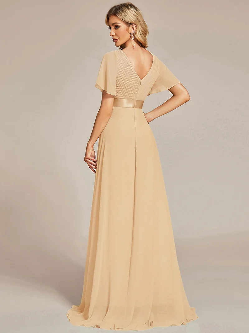 ever MONICA|Robe de soirée en mousseline fluide à manches volantées