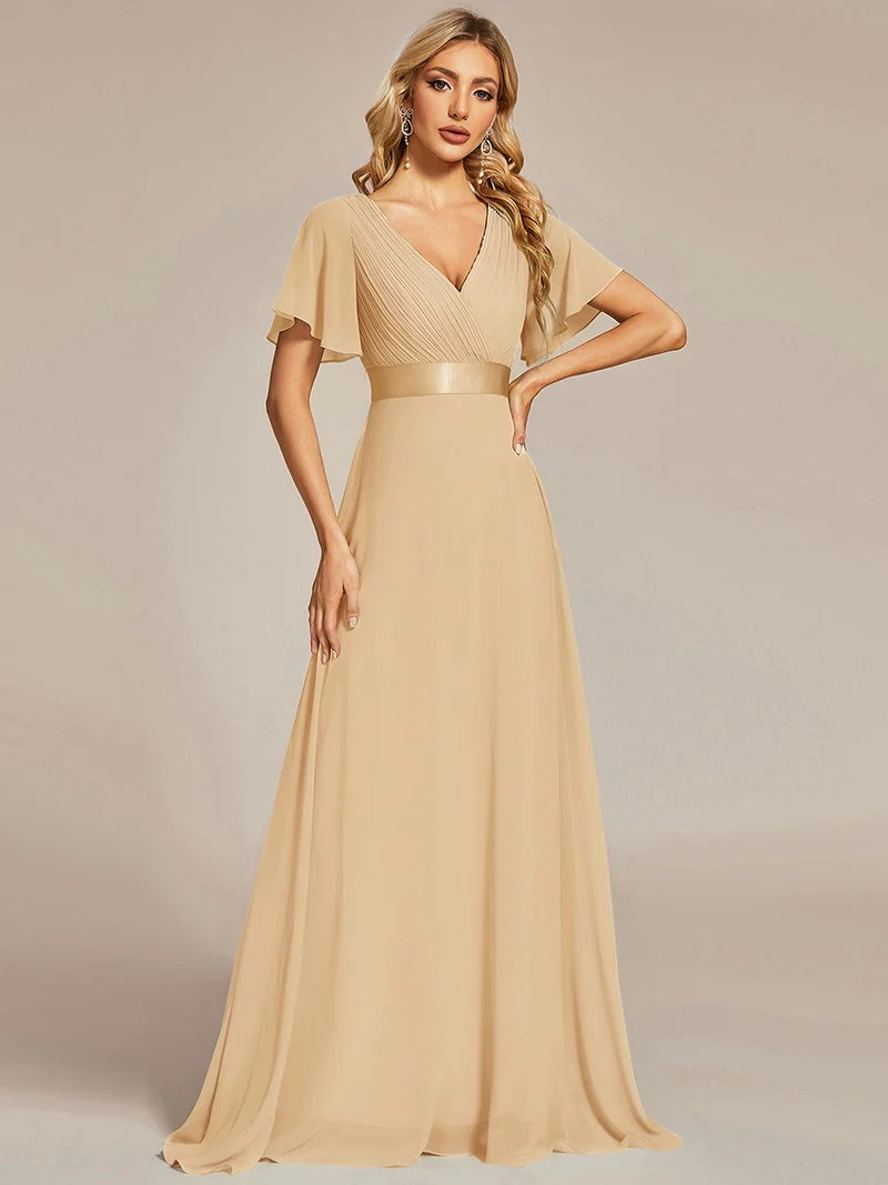 ever MONICA|Robe de soirée en mousseline fluide à manches volantées