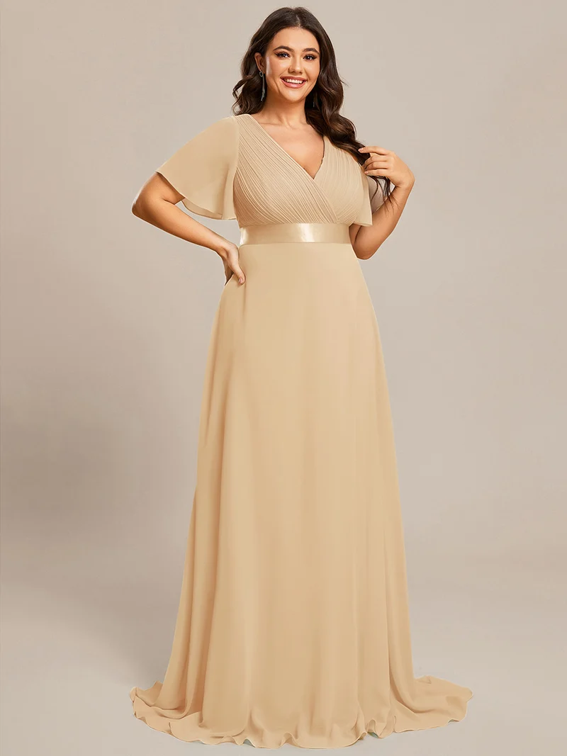 ever MONICA|Robe de soirée en mousseline fluide à manches volantées