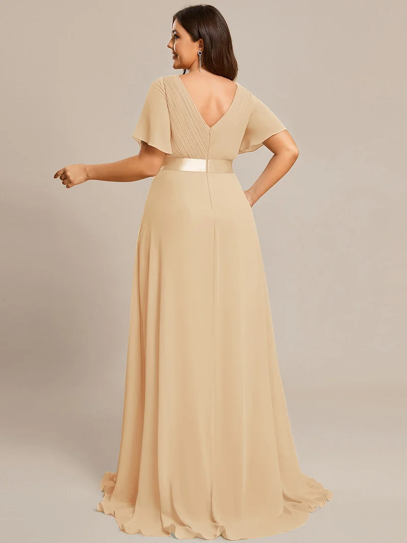 ever MONICA|Robe de soirée en mousseline fluide à manches volantées
